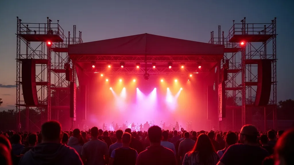scene de festival vide avec projecteurs colores au crepuscule