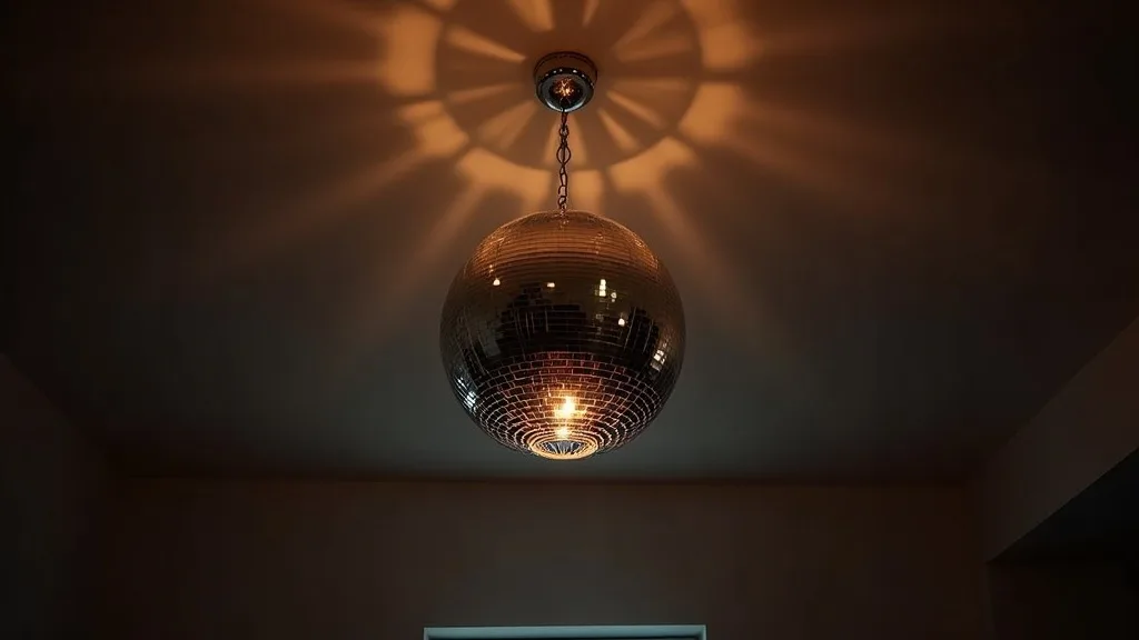 boule à facettes suspendue dispersant des éclats de lumière
